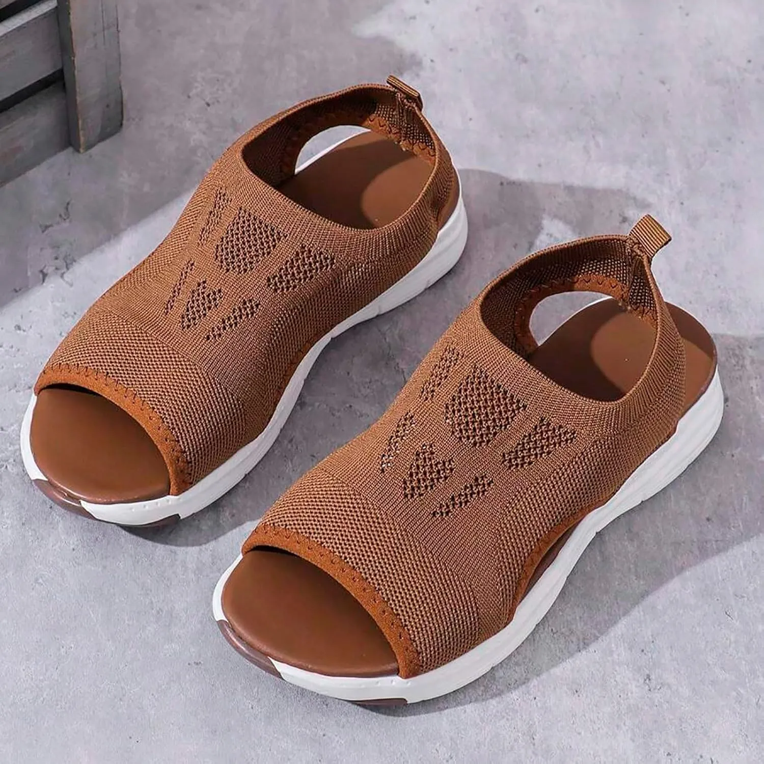 Womens Orthopedic Platform Wedge Walking Sandals with Elastic Ankle Strap Open Toe Breathable Mesh Slingback Casual Knit Flat Sandals Sports Shoes for Athletic Summer Beach Dressy