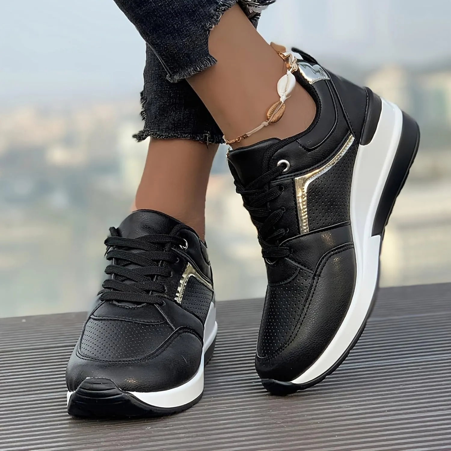 ZWRXW Platform Sneaker for Women Men Lace-Up Comfortable Casual Fashion Sneakers PU Leather Platform Shoes Unisex Non Slip Walking Shoes Footwear