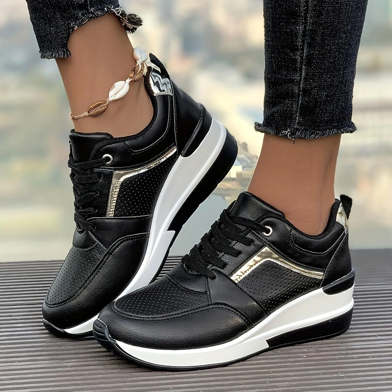 ZWRXW Platform Sneaker for Women Men Lace-Up Comfortable Casual Fashion Sneakers PU Leather Platform Shoes Unisex Non Slip Walking Shoes Footwear