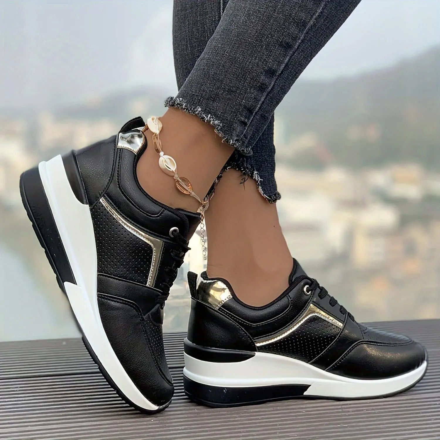 ZWRXW Platform Sneaker for Women Men Lace-Up Comfortable Casual Fashion Sneakers PU Leather Platform Shoes Unisex Non Slip Walking Shoes Footwear