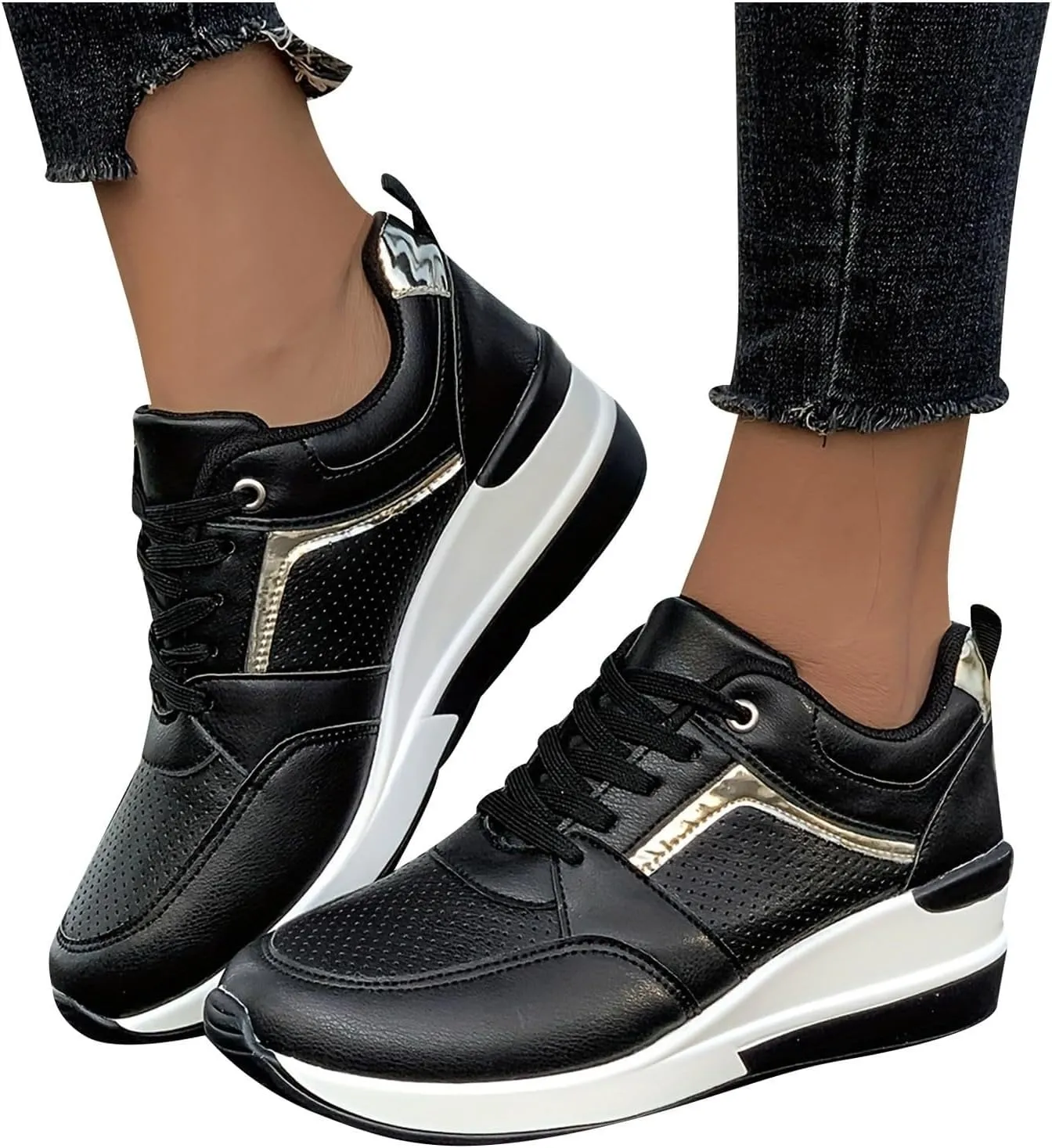 ZWRXW Platform Sneaker for Women Men Lace-Up Comfortable Casual Fashion Sneakers PU Leather Platform Shoes Unisex Non Slip Walking Shoes Footwear