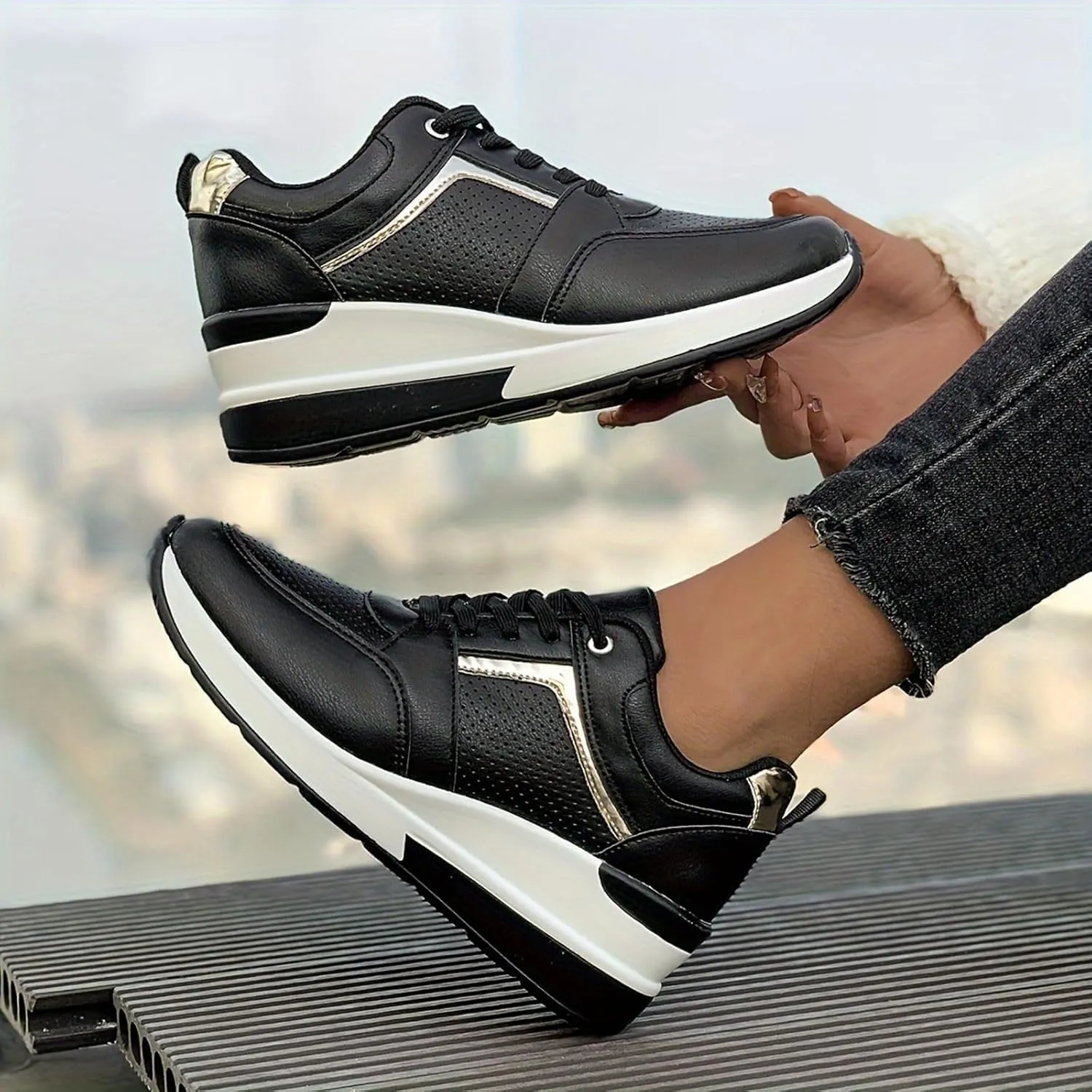 ZWRXW Platform Sneaker for Women Men Lace-Up Comfortable Casual Fashion Sneakers PU Leather Platform Shoes Unisex Non Slip Walking Shoes Footwear